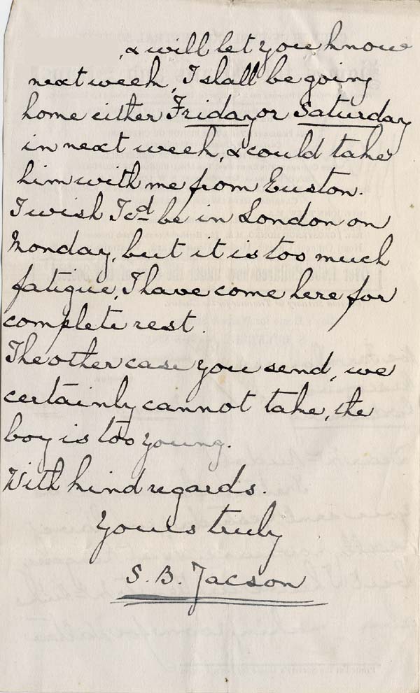 Large size image of Case 3622 3. Letter from S.B. Jacson of Kingsley Hall 11 May 1893
 page 2