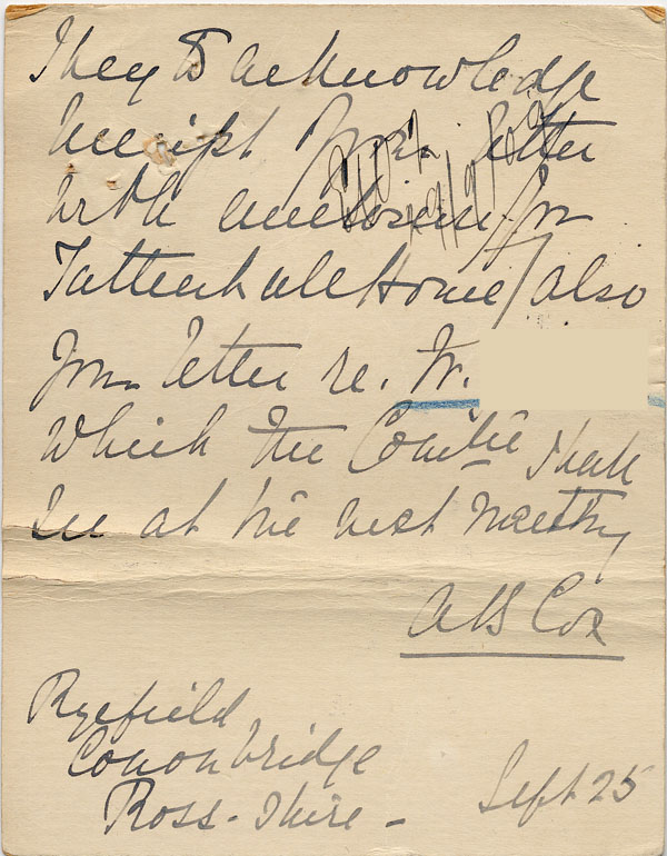 Large size image of Case 3623 8. Postcard from from Miss Cox 25 September 1909
 page 2