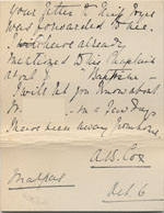 Image of Case 3623 10. Postcard from from Miss Cox 6 October 1909
 page 2