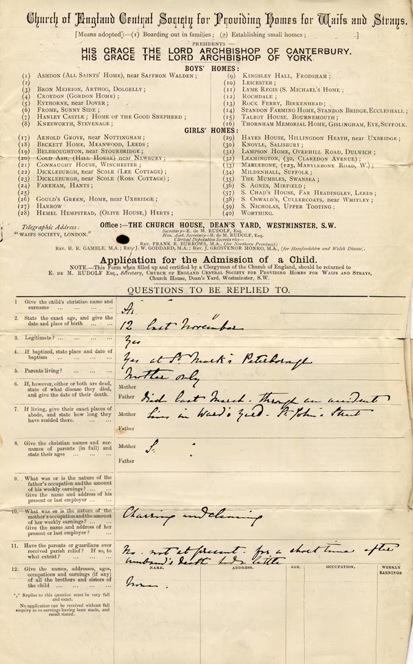 Large size image of Case 3695 1. Application to Waifs and Strays' Society 29 May 1893
 page 1