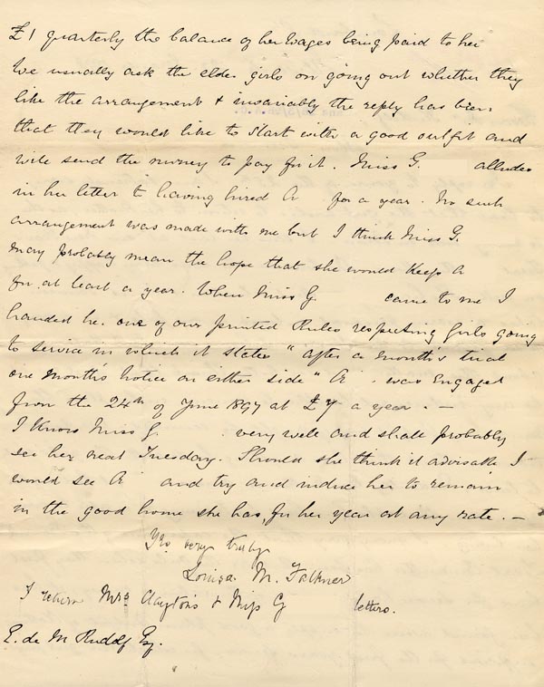 Large size image of Case 3695 6. Letter from Miss Faulkner 27 March 1898   
 page 2