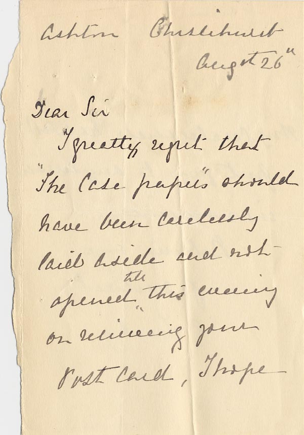 Image of Case 3821 6. Letter from Miss S. Freeby 26 August 1893
 page 1