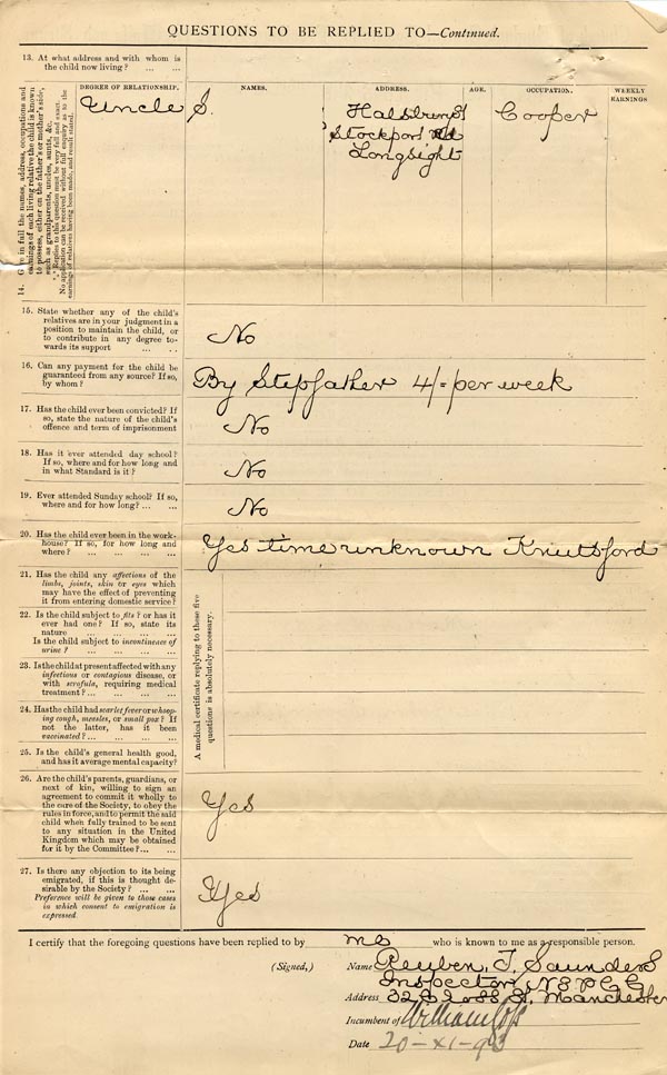 Large size image of Case 3967 1. Application to Waifs and Strays' Society  c. September 1893
 page 2