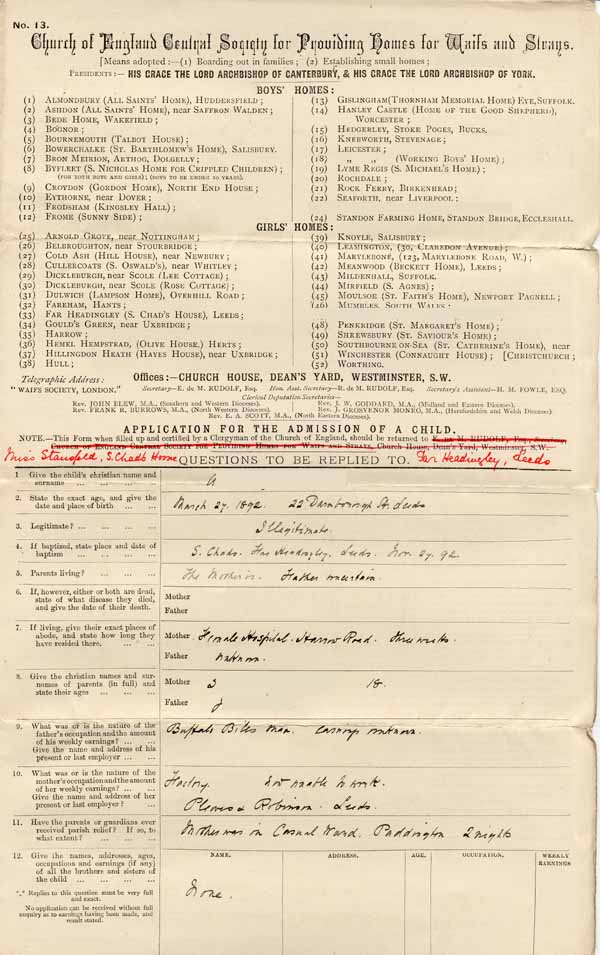 Large size image of Case 3979 1. Application to Waifs and Strays' Society  c. October 1893
 page 1