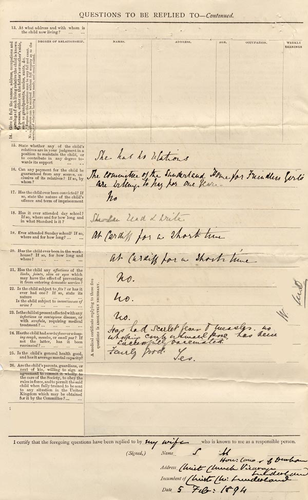 Large size image of Case 4129 1. Application to Waifs and Strays' Society  2 February 1894
 page 2