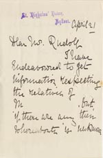 Image of Case 4129 6. Letter from St. Nicholas' Home, Byfleet 21 April 1894
 page 1