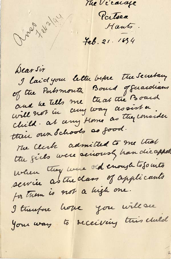 Large size image of Case 4166 3. Letter from Revd N.  21 February 1894
 page 1