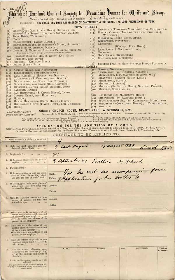 Large size image of Case 4171 1. Application to Waifs and Strays' Society for G.  18 November 1893
 page 1