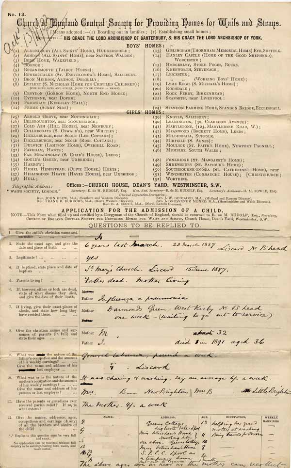 Large size image of Case 4171 2. Application to Waifs and Strays' Society for H.  18 November 1893
 page 1