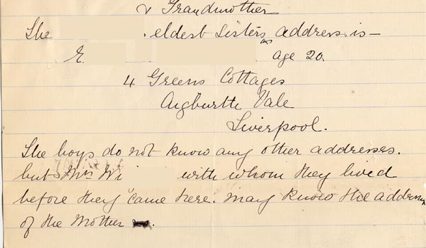 Large size image of Case 4171 20. Note of names and addresses of some of H. and G's relations
 page 1