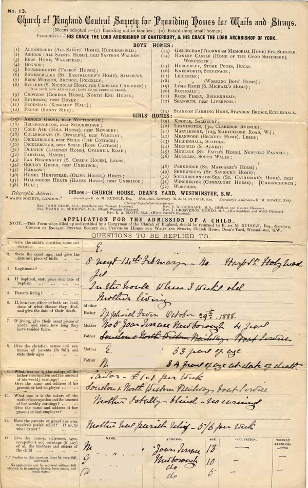 Large size image of Case 4199 1. Application to Waifs and Strays' Society  30 January 1894
 page 1