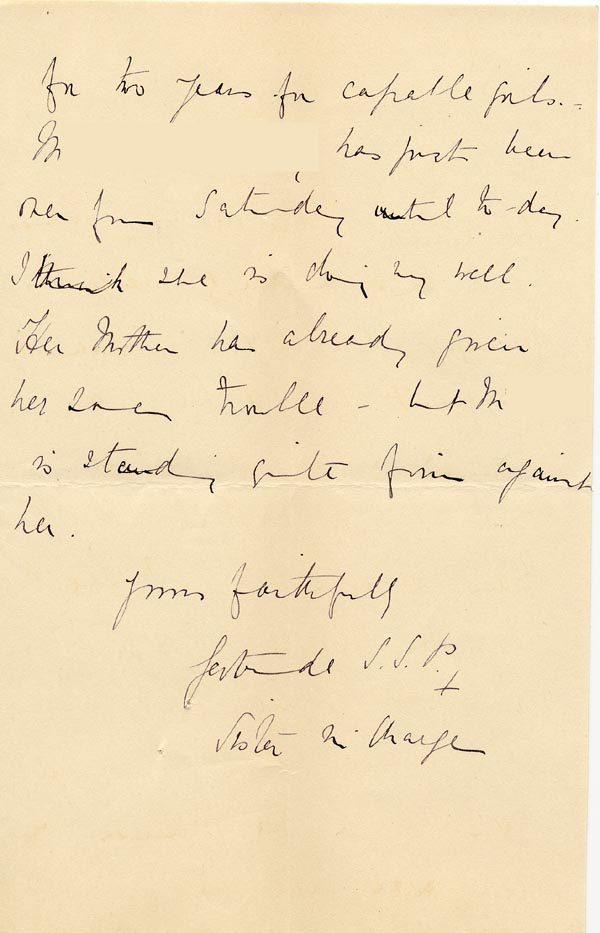 Large size image of Case 4215 8. Letter from Sister-in-Charge, St Mary's Home to Miss Butler, St Saviour's Home  15 June 1896
 page 3