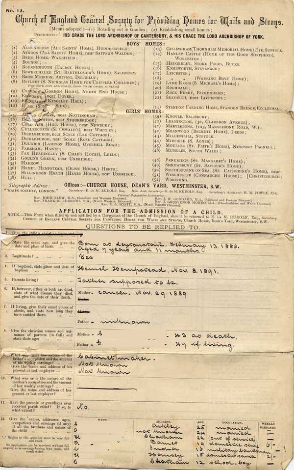 Large size image of Case 4220 1. Application to Waifs and Strays' Society  13 January 1894
 page 1
