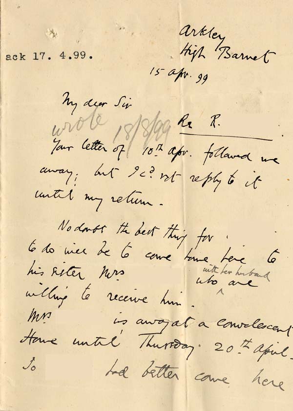 Large size image of Case 4220 3. Letter from Revd E. 15 April 1899
 page 1