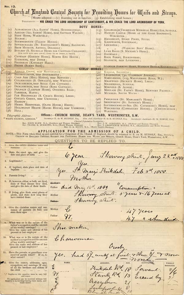 Large size image of Case 4284 1. Application to Waifs and Strays' Society  28 February 1894
 page 1