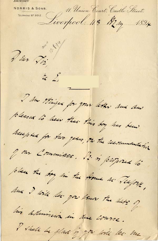 Large size image of Case 4284 4. Letter from George Norris  11 May 1894
 page 1