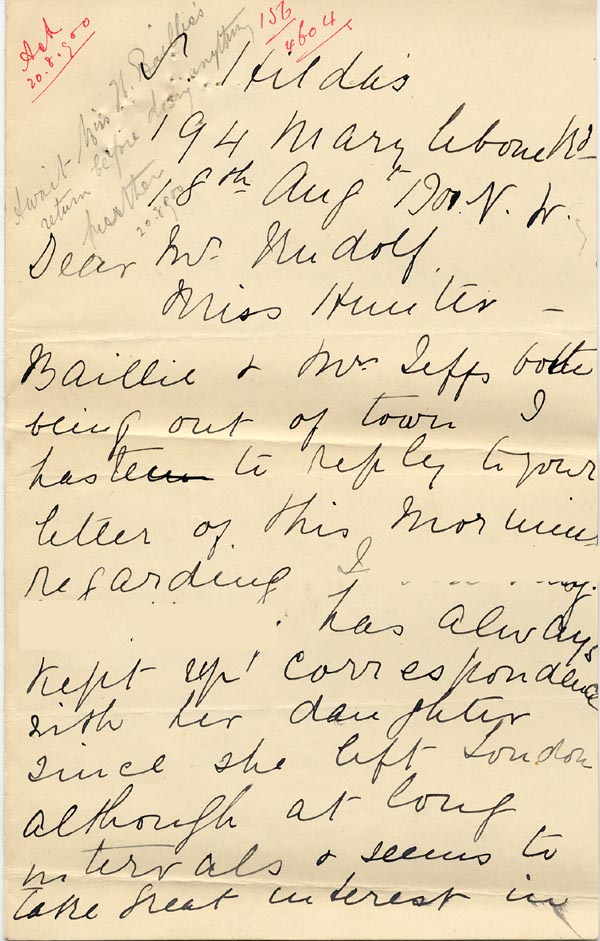 Large size image of Case 4664 3. Letter from St Hilda's Orphanage 18 August 1900
 page 1