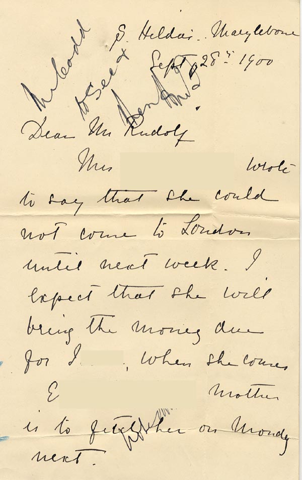 Large size image of Case 4664 7. Letter from St Hilda's Orphanage 28 September 1900
 page 1