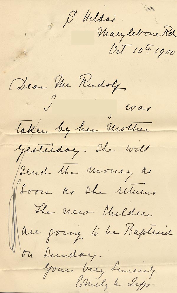 Large size image of Case 4664 8. Letter from St Hilda's Orphanage 10 October 1900
 page 1