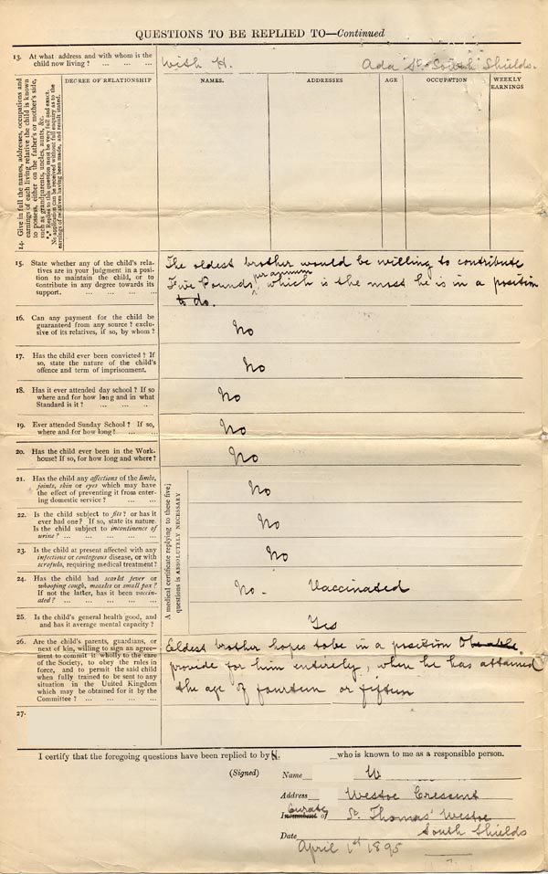 Large size image of Case 4776 1. Application to Waifs and Strays' Society  1 April 1895
 page 2