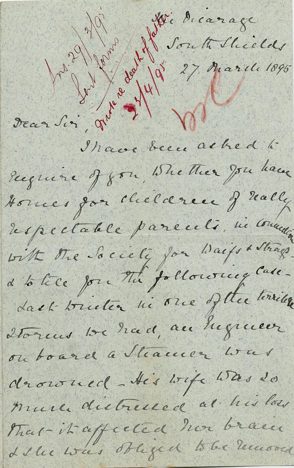 Large size image of Case 4776 2. Letter from Miss Savage  27 March 1895
 page 1