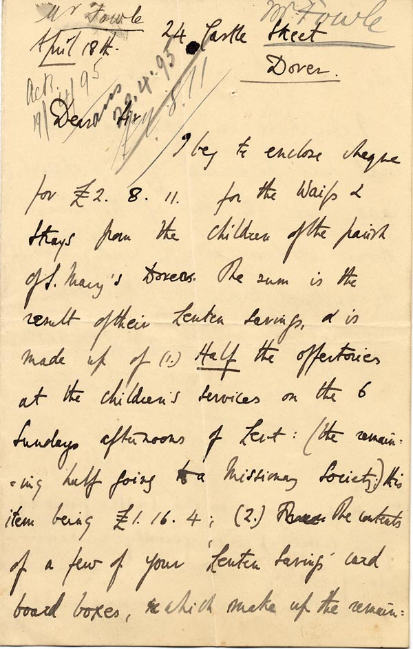 Large size image of Case 4776 4. Letter from St Mary's  18 April 1895
 page 1