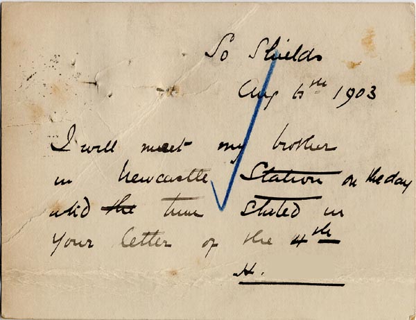 Large size image of Case 4776 13. Postcard from E's brother  6 August 1903
 page 2