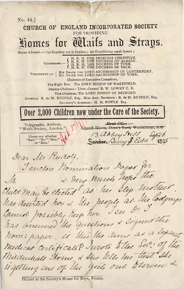 Large size image of Case 5008 2. Letter from Miss Hunter, Bury St. Edmunds 26 September 1895
 page 1