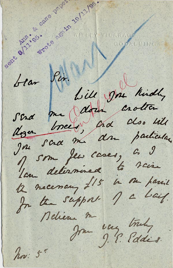Large size image of Case 5008 6. Letter from J. E. Eddis 5 November 1897
 page 1