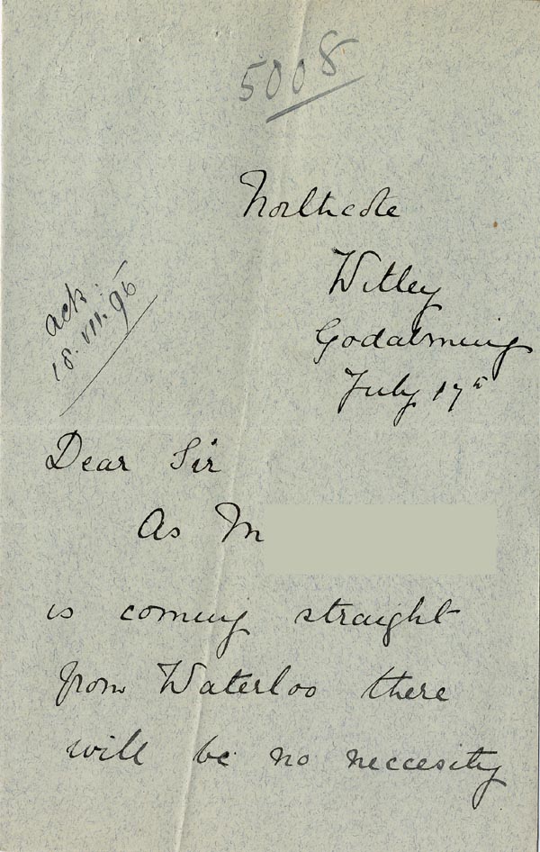 Large size image of Case 5008 9. Letter from Miss Hall Hall 17 July 1896
 page 1
