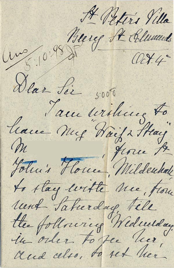 Large size image of Case 5008 14. Letter from Miss C. 4 October 1898
 page 1