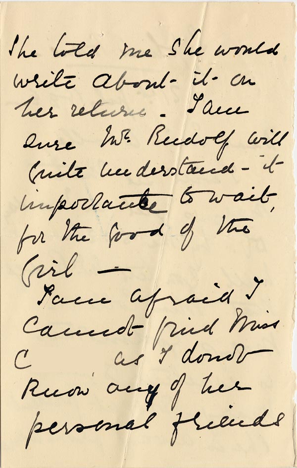 Large size image of Case 5008 22. Letter to Miss Woolley from St. John's Home 21 July 1899
 page 2