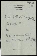 Image of Case 5008 5. Letter from The Vicarage, Mildenhall 24 October 1895
 page 1