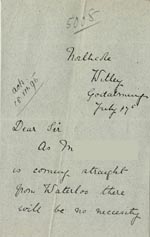 Image of Case 5008 9. Letter from Miss Hall Hall 17 July 1896
 page 1