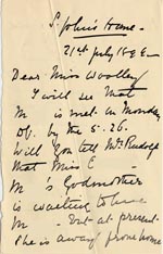 Image of Case 5008 22. Letter to Miss Woolley from St. John's Home 21 July 1899
 page 1