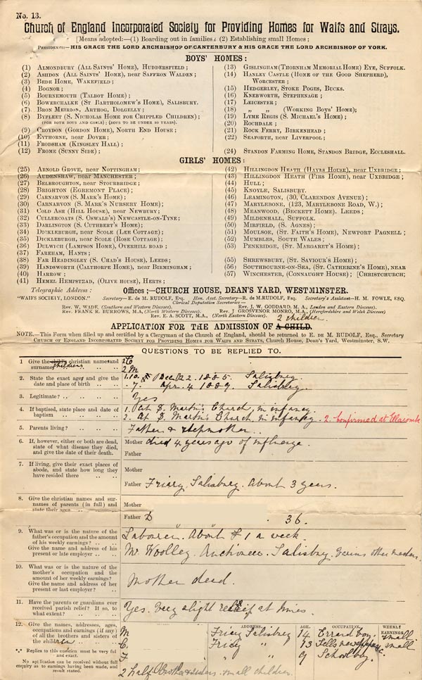 Large size image of Case 5504 1. Application to the Waifs and Strays' Society 1 August 1896
 page 1