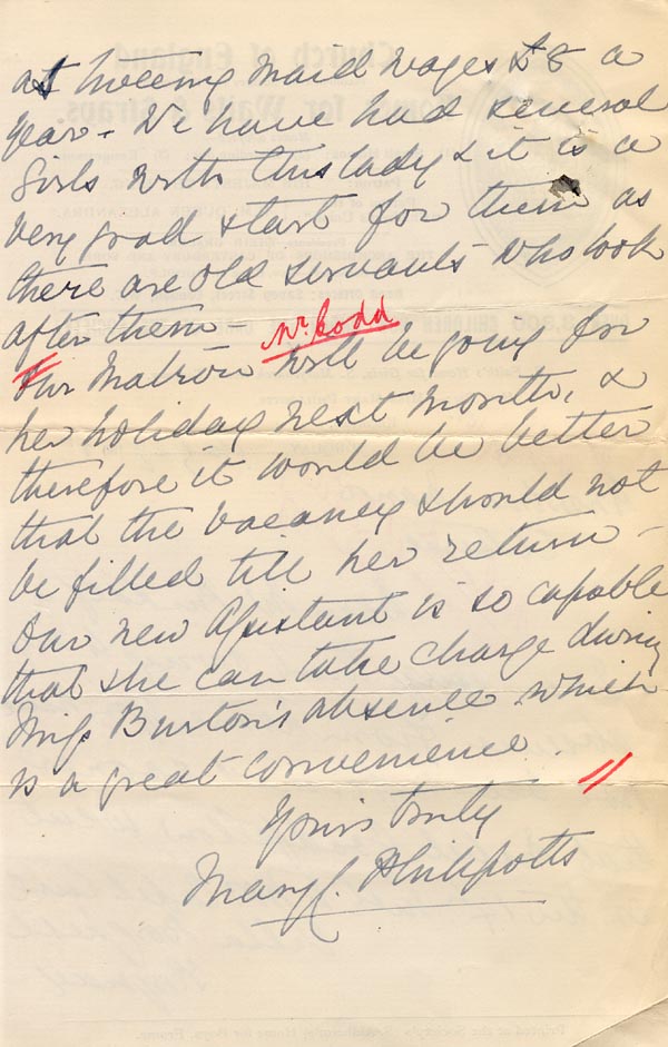 Large size image of Case 5504 8. Letter from St Faith's Home 29 August 1905
 page 2