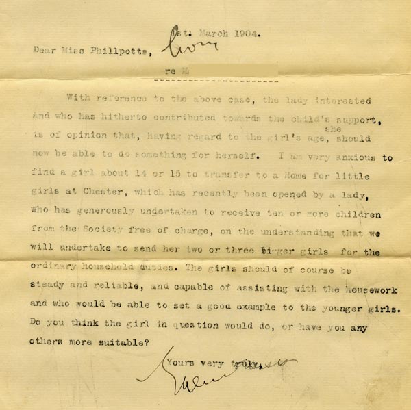 Large size image of Case 5505 7. Letter to St Faith's Home 1 March 1904
 page 1