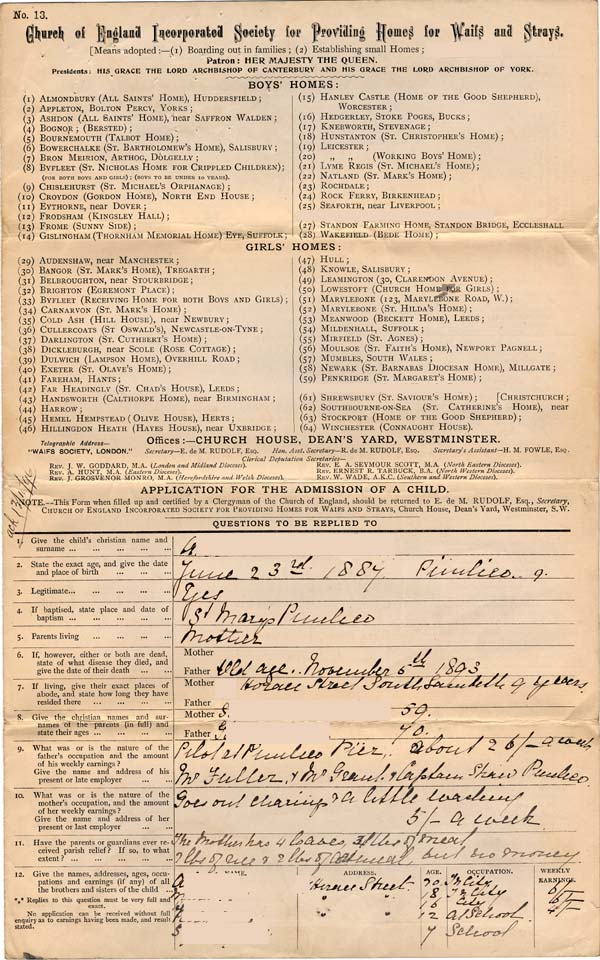 Large size image of Case 5627 1. Application to Waifs and Strays' Society  12 October 1896
 page 1