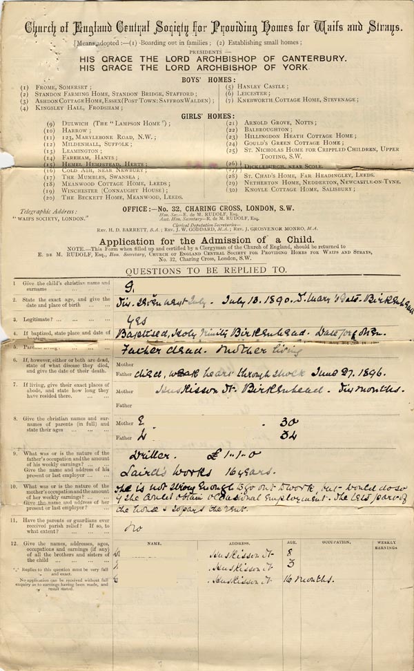 Large size image of Case 5929 1. Application to Waifs and Strays' Society 11 March 1897
 page 1