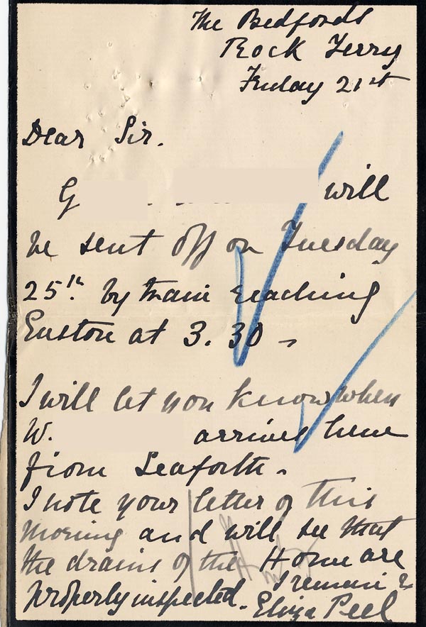 Large size image of Case 5929 6. Letter from Eliza Peel, Rock Ferry  21 August 1903
 page 1
