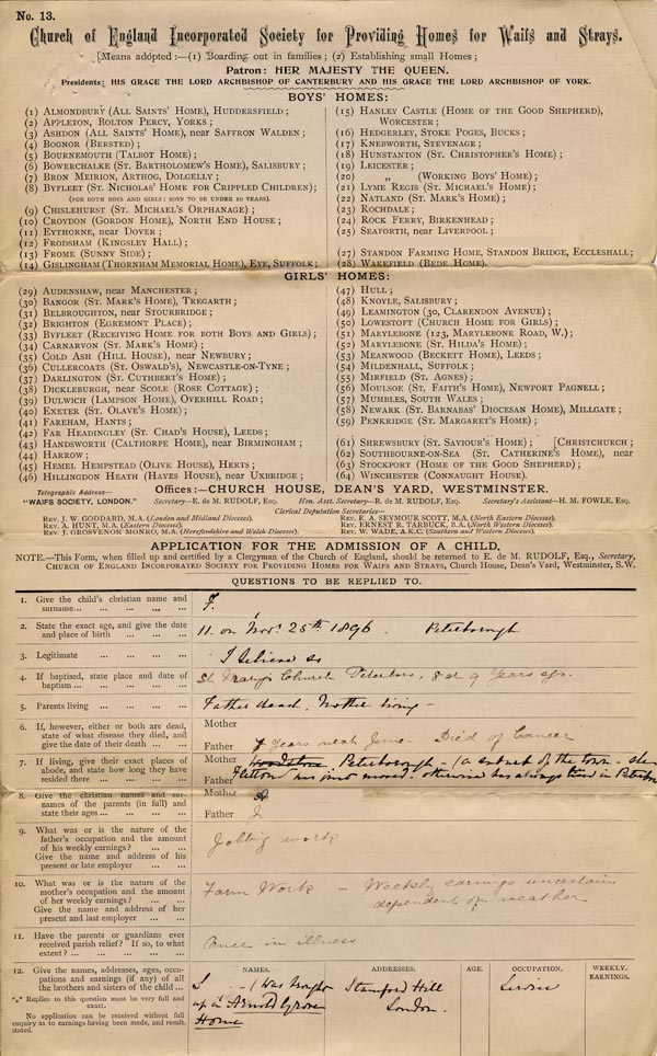 Large size image of Case 5959 1. Application to the Waifs and Strays' Society  March 1897
 page 1