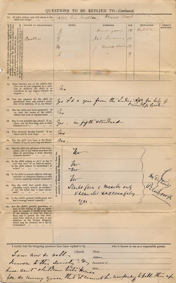 Large size image of Case 5959 1. Application to the Waifs and Strays' Society  March 1897
 page 2