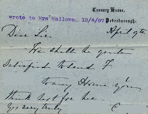 Large size image of Case 5959 4. Card from Mrs C.  9 April 1897
 page 1