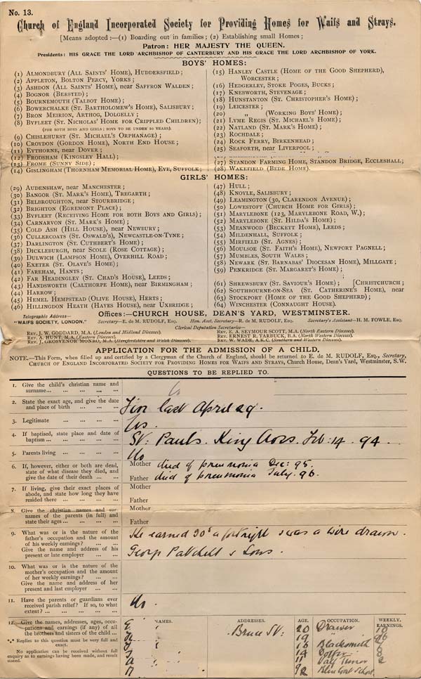 Large size image of Case 5976 1. Application to the Waifs and Strays' Society  19 October 1897
 page 1