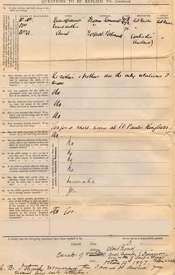 Large size image of Case 5976 1. Application to the Waifs and Strays' Society  19 October 1897
 page 2