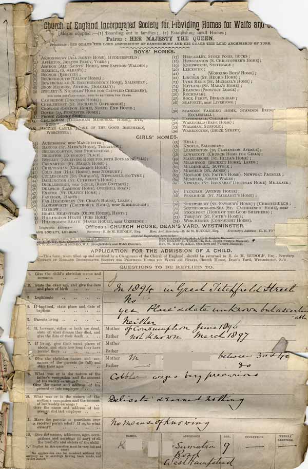 Large size image of Case 6001 1. Application to the Waifs and Strays' Society  29 April 1897
 page 1