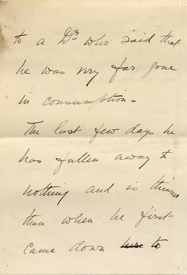 Large size image of Case 6001 3. Letter from Revd Macy reporting that J. has consumption [tuberculosis]  20 April 1900
 page 2