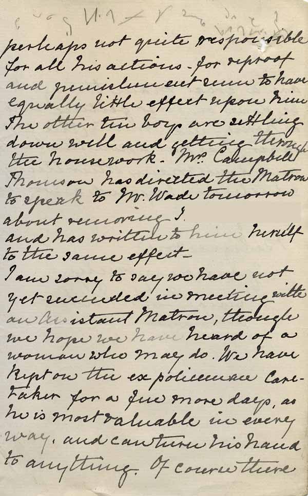 Large size image of Case 6001 8. Letter from the Tunbridge Wells Home about removing J.  1 April 1906
 page 2