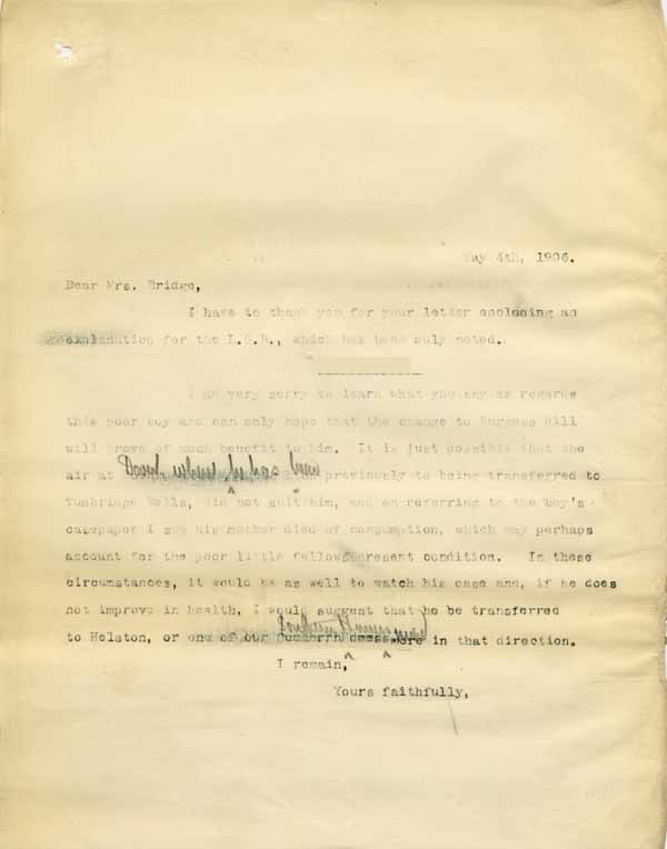 Large size image of Case 6001 10. Copy letter from Revd Edward Rudolf  4 May 1906
 page 1